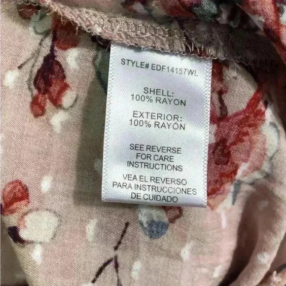 En Creme Women’s Small Dusty Pink Floral Swiss Dot Blouse Tie Front Bell L/S - Picture 8 of 8